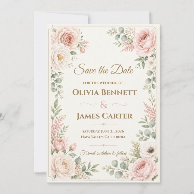 Invitación Floral Acuarela Rosa Personalizada (Anverso)