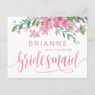 Invitación Floral Acuarela Rosa ¿Quieres Ser Mi Dama de Honor