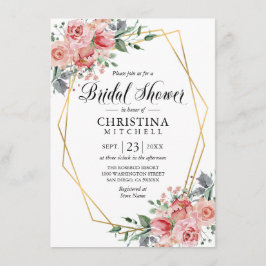 Invitación Floral acuarela rosa Rosa polvoriento ducha de nov