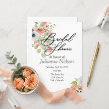 Invitación floral acuarela rosa y azul