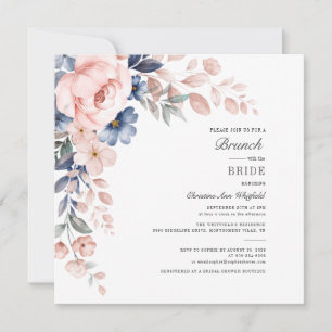 Invitación Floral acuarela Rubor Foliage rosa Brunch de novia