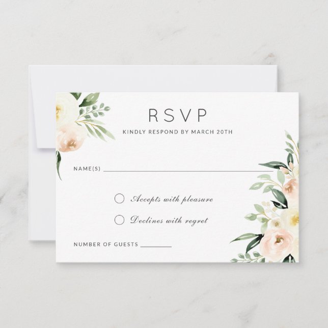 Invitación Floral acuarela Rubor Peach Greenery moderno (Anverso)