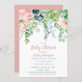 Invitación Floral acuarela Rubor rosa Baby Shower