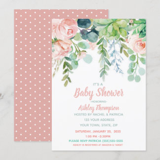 Invitación Floral acuarela Rubor rosa Baby Shower