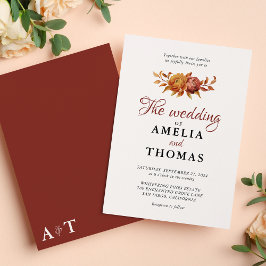 Invitación Floral acuarela Rústica otoño cálido Boda otoño