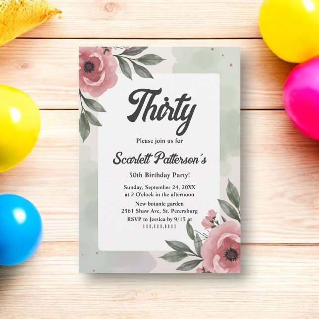 Invitación Floral acuarela Rústica romántica 30 cumpleaños (Subido por el creador)