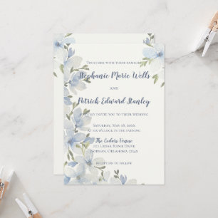 Invitación Floral Acuarela Texturizada en Azul y Verde