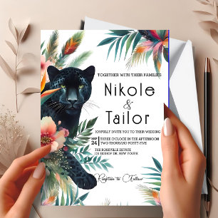 Invitación Floral Acuarela Tropical y Jaguar