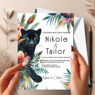 Invitación Floral Acuarela Tropical y Jaguar