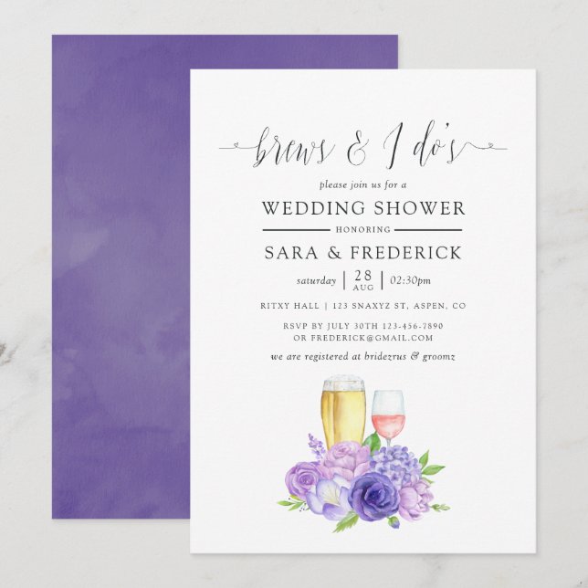 Invitación Floral acuarela ultravioleta se produce antes que  (Anverso / Reverso)