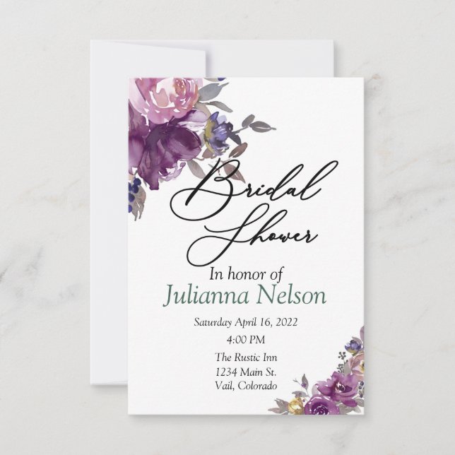 Invitación floral acuarela violeta (Anverso)