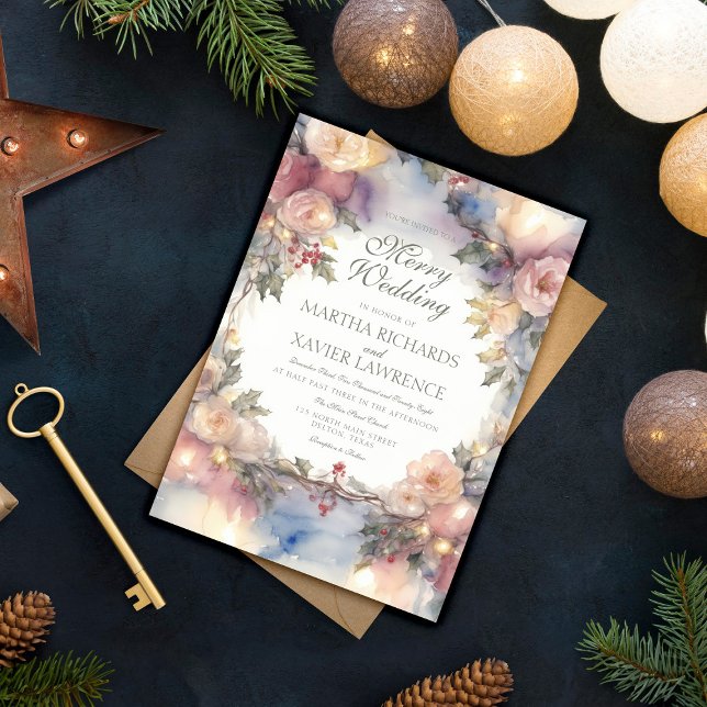 Invitación Floral acuarela y Boda de luces de vacaciones (Subido por el creador)