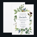 Invitación Floral acuarela y oliage Bat Mitzvah<br><div class="desc">Compuesto de escritura lúdica y tipografía serif; todo con fondo de fondo blanco y marco foliage acuarela. Esto es diseñado por Select Fiesta Supplied Supplied,  exclusivo para Zazzle. Disponible aquí: http://www.zazzle.com/selectpartysupplies</div>