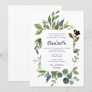 Invitación Floral acuarela y oliage Bat Mitzvah