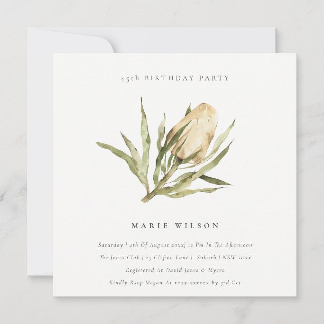 Invitación Floral acuática banksia nativa Cualquier cumpleaño (Anverso)
