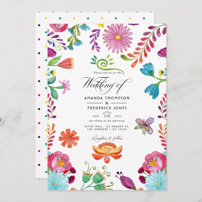 Invitación Floral acuática Boda Fiesta mexicana (Anverso / Reverso)