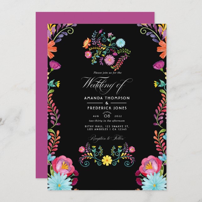 Invitación Floral acuática Boda Fiesta mexicana (Anverso / Reverso)