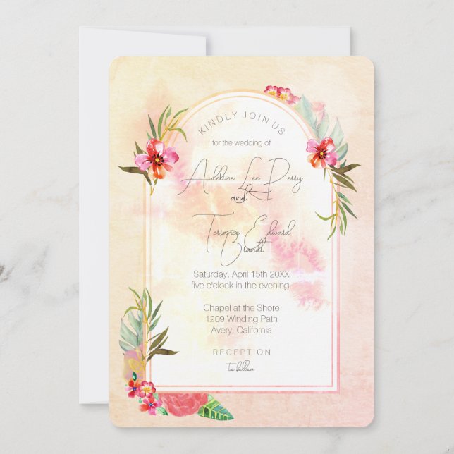 Invitación Floral acuática de Aloha (Reverso)