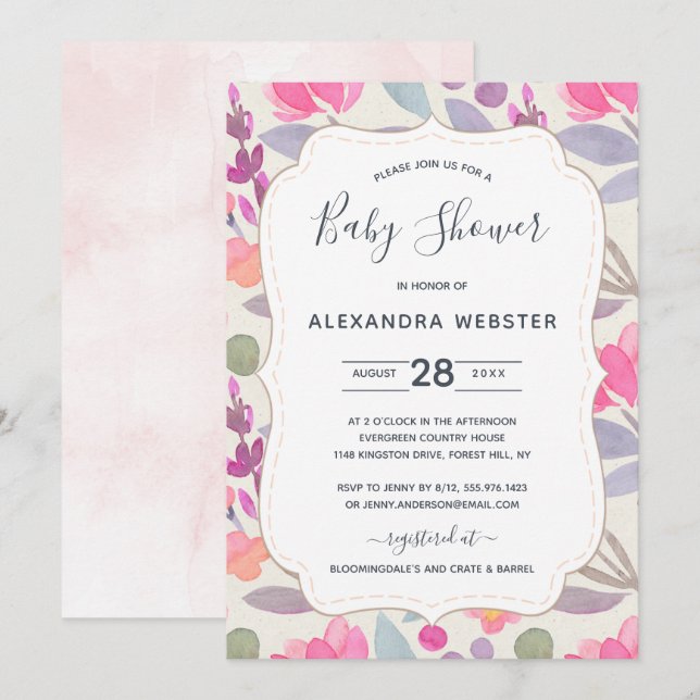 Invitación Floral acuática de ensueño | BABY SHOWER (Anverso / Reverso)
