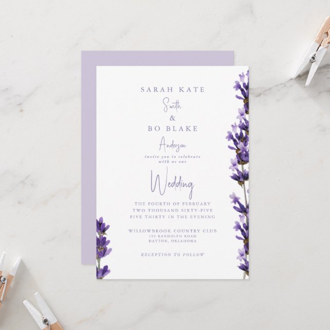 Invitación Floral acuática de lavanda sin padres Boda (Anverso/Reverso In Situ)