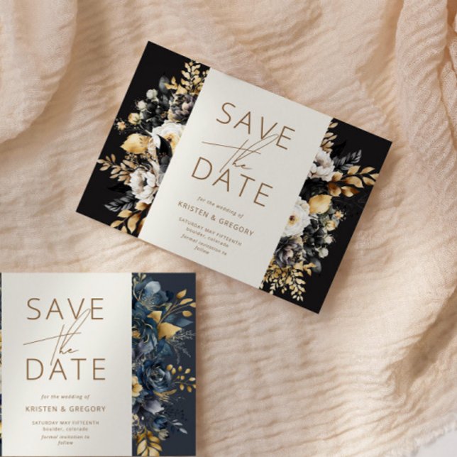 Invitación Floral acuática dorada blanca negra salva la fecha (Subido por el creador)