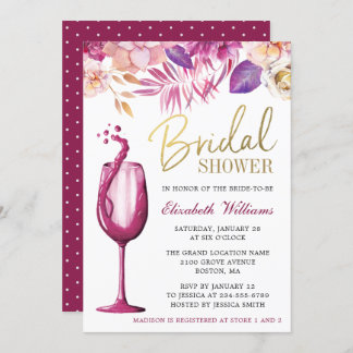 Invitación Floral acuática elegante | Wine Bridal Shower