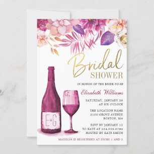 Invitación Floral acuática elegante   Wine Bridal Shower