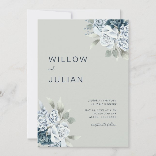 Invitación Floral acuática moderna Boda verde sabio (Anverso)