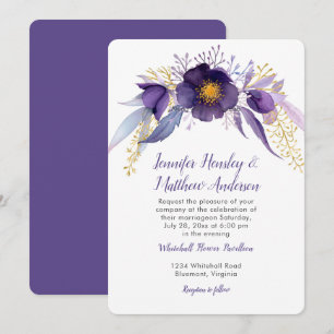 Invitación Floral acuática morada y dorada