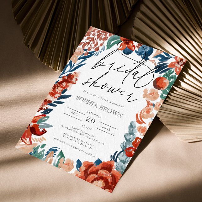 Invitación Floral acuática Naranja Bohemian Bridal Shower (Subido por el creador)