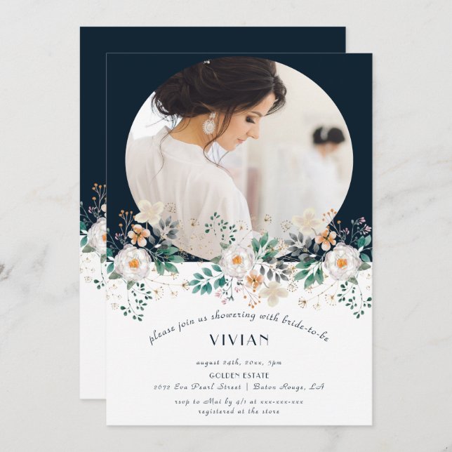 Invitación Floral acuática profunda en la novia de Dream Phot (Anverso / Reverso)