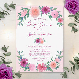 Invitación Floral acuática rosa de Baby Shower