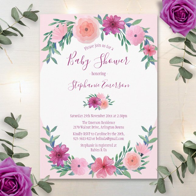 Invitación Floral acuática rosa de Baby Shower (Subido por el creador)