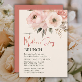 Invitación Floral acuática rosa de brunch del día de la madre