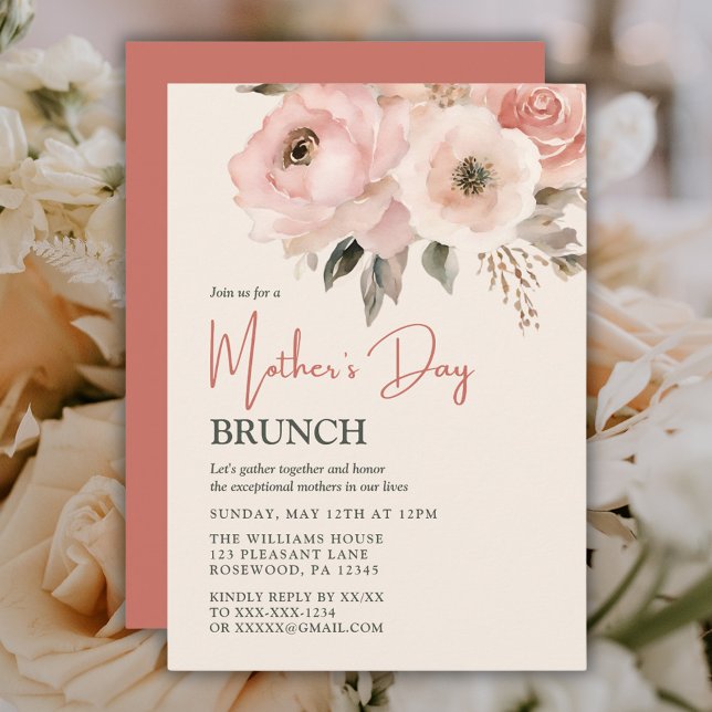 Invitación Floral acuática rosa de brunch del día de la madre (Subido por el creador)