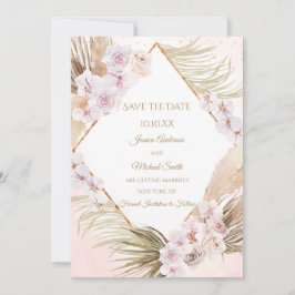 Invitación Floral acuática rosa y dorada que ahorra la fecha