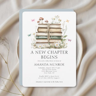 Invitación Floral acuática Un nuevo capítulo Baby Shower