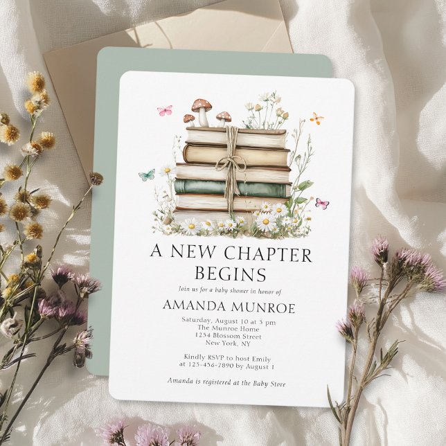 Invitación Floral acuática Un nuevo capítulo Baby Shower (Subido por el creador)