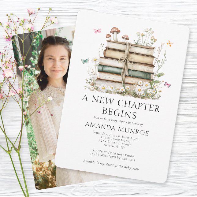 Invitación Floral acuática Un nuevo capítulo de foto Baby Sho (Subido por el creador)