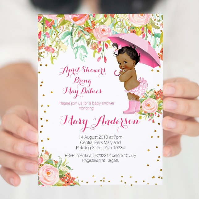 Invitación Floral afroamericano en abril Showers Baby Shower (Subido por el creador)