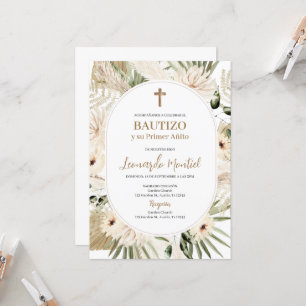 Invitación floral al boho bautismo español