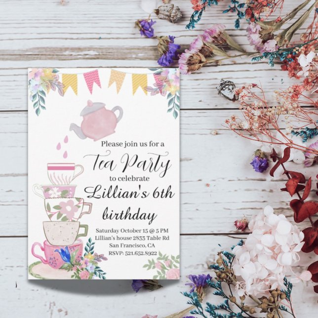 Invitación floral al fiesta del té de flores silve (Subido por el creador)