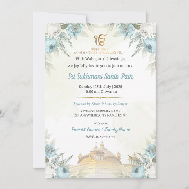Invitación floral al Sri Sukhmani Sahib Path (Anverso)