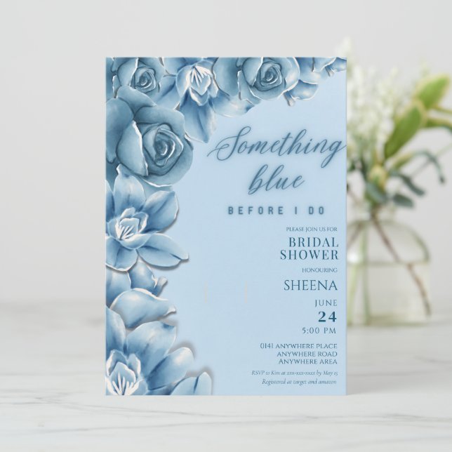 Invitación Floral Algo azul antes de ducharse de novia (Anverso de pie)