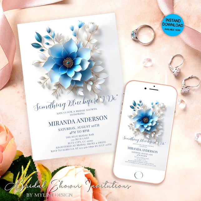 Invitación Floral algo azul antes de hacer ducha de novia (Subido por el creador)
