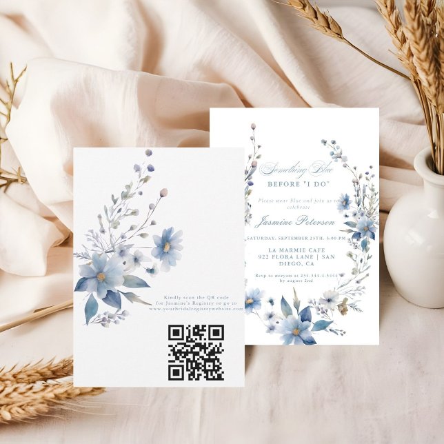 Invitación Floral Algo azul antes de hacer QR Bridal Shower (Subido por el creador)