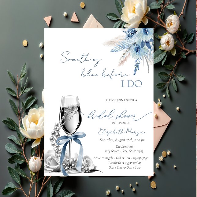 Invitación Floral algo azul en perlas y prosecco (Subido por el creador)