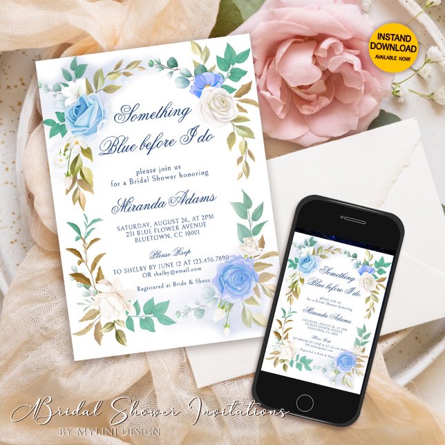 Invitación Floral Algo Azul Flor Silvestre Ducha De Novias (Subido por el creador)