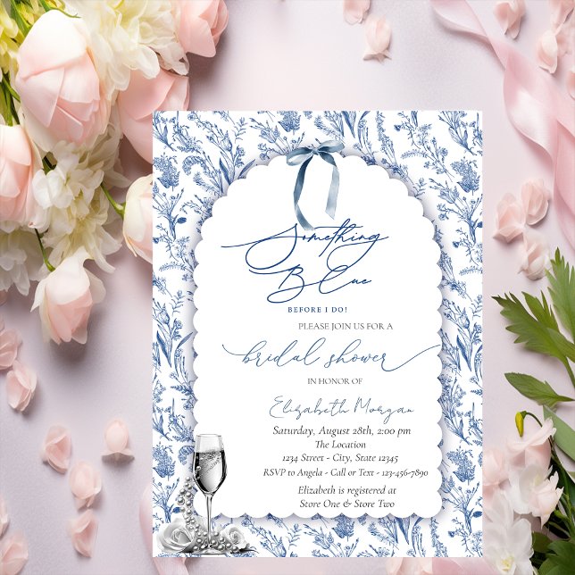 Invitación Floral Algo Azul Lazo Vidrio Perlas  (Subido por el creador)