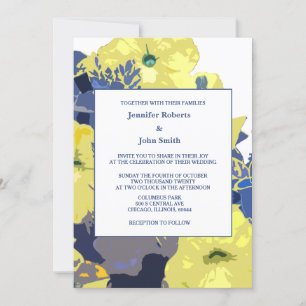 Invitación Floral amarilla deja blanca boda personalizada azu